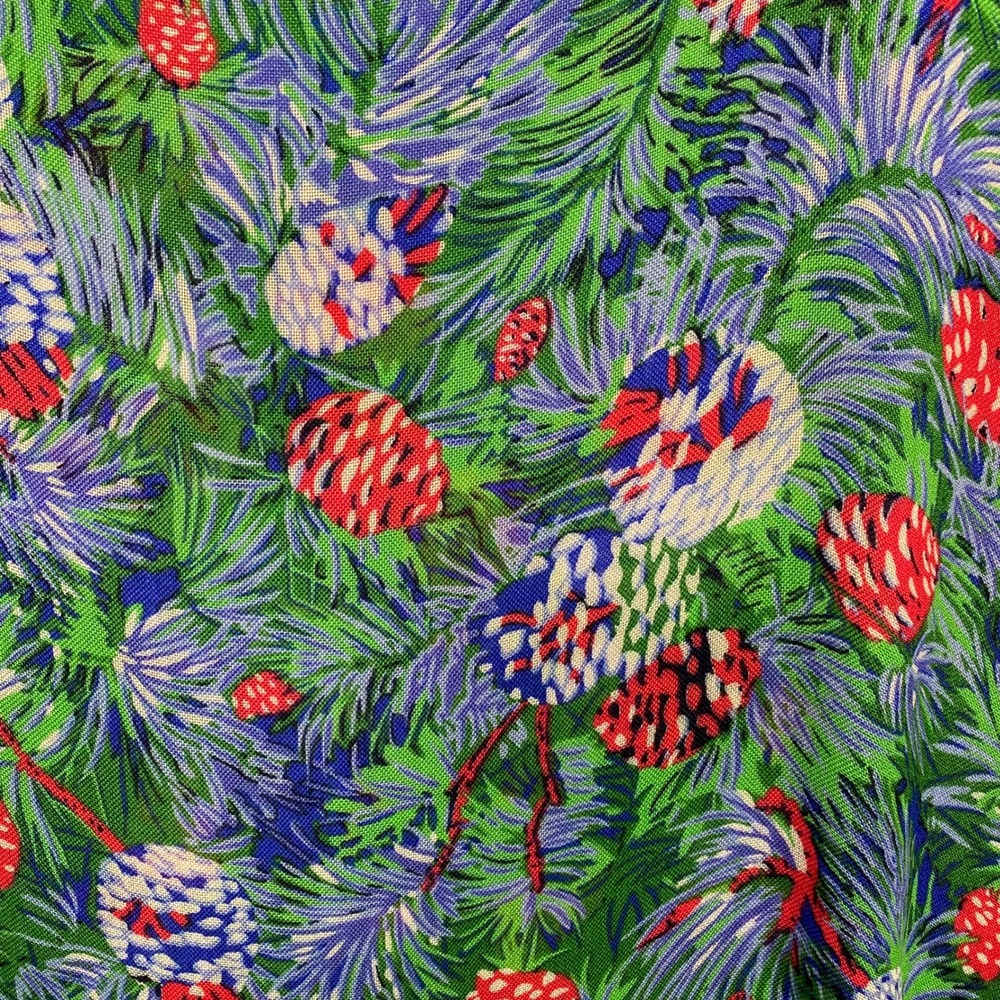 Talbots Womens Scarf One Size Green Blue Red Pinecone Print Fringed Viscose NWT - Picture 3 of 12